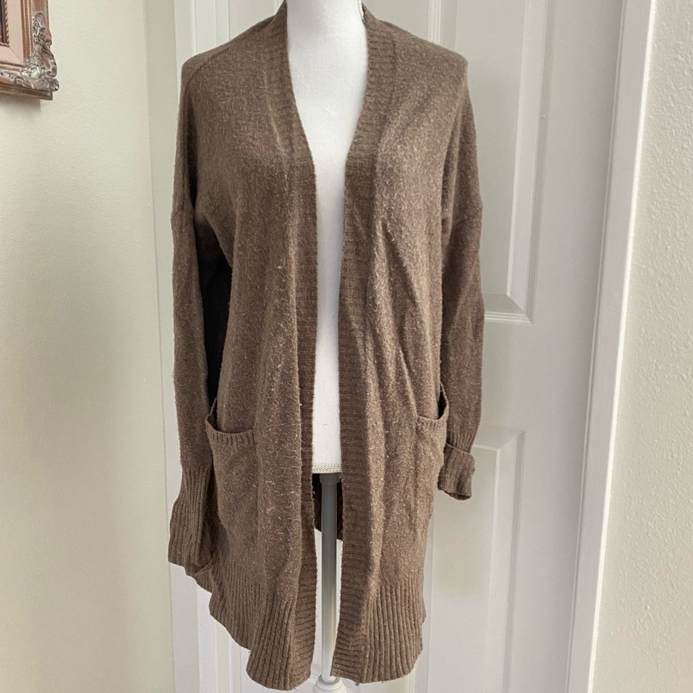 Ruby Moon Oversized Relaxed Open Front Brown Cardigan 2 Front Pockets As Is